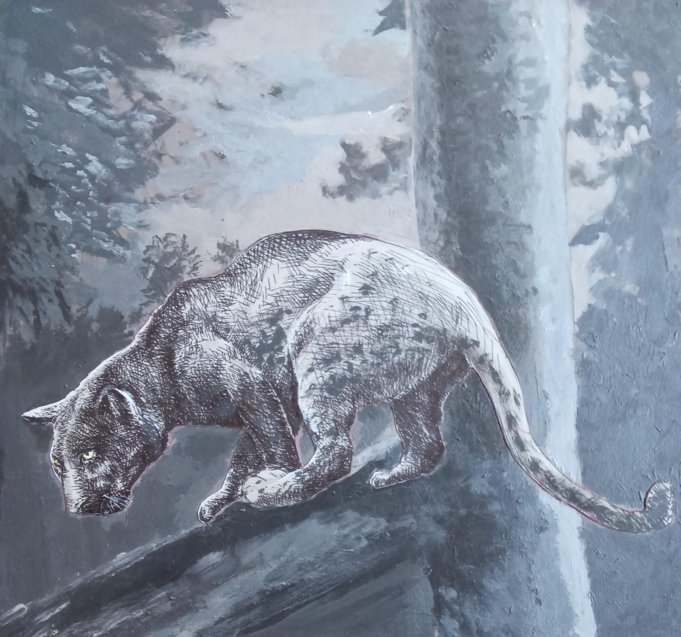 'Ghost Huntress' by Mohau Lethae, Acrylic and ink on board