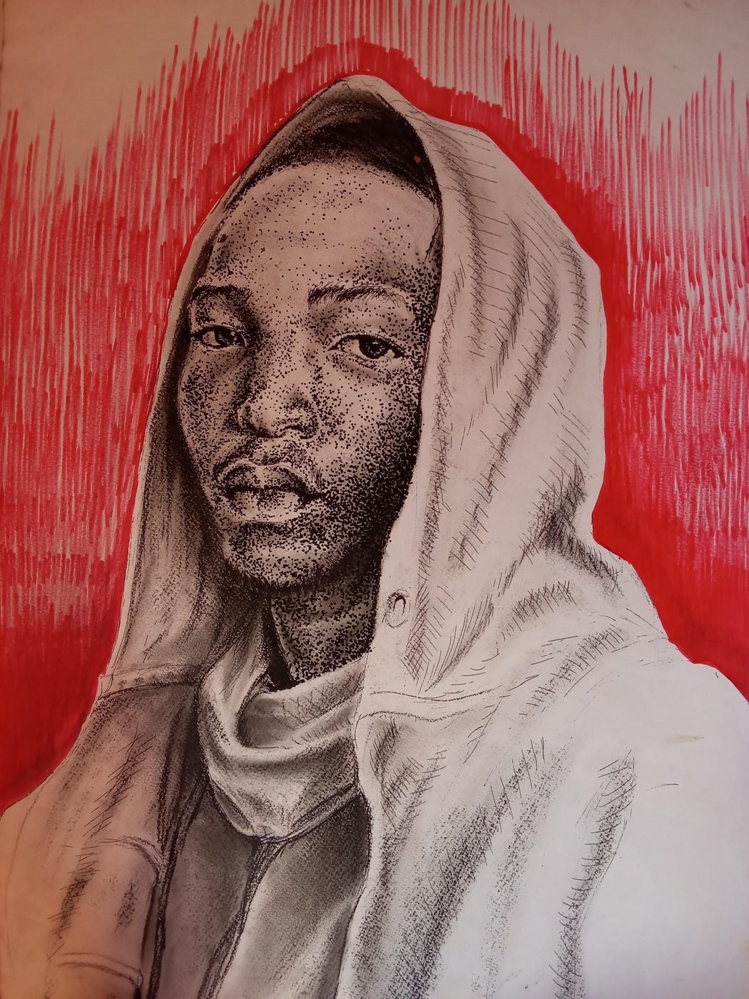 'Self Portrait' by Mohau Lethae, Charcoal and ink